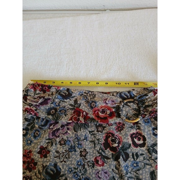 Robert Louis Maxi Skirt M Gray Red Blue Roses Cottage Fairy Whimsical Pastoral - Picture 12 of 14